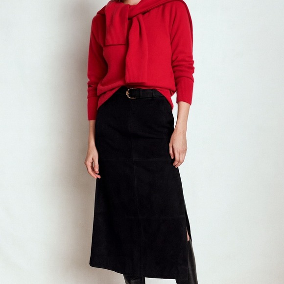 Fox Run Dresses & Skirts - Fox Run Classic Black Suede Leather Paneled Midi Skirt Slit Size 12